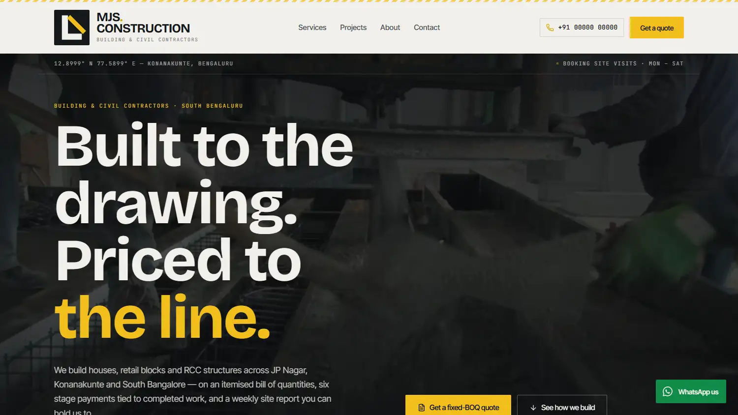 MJS Construction, Construction / Civil. Home page of the live site.