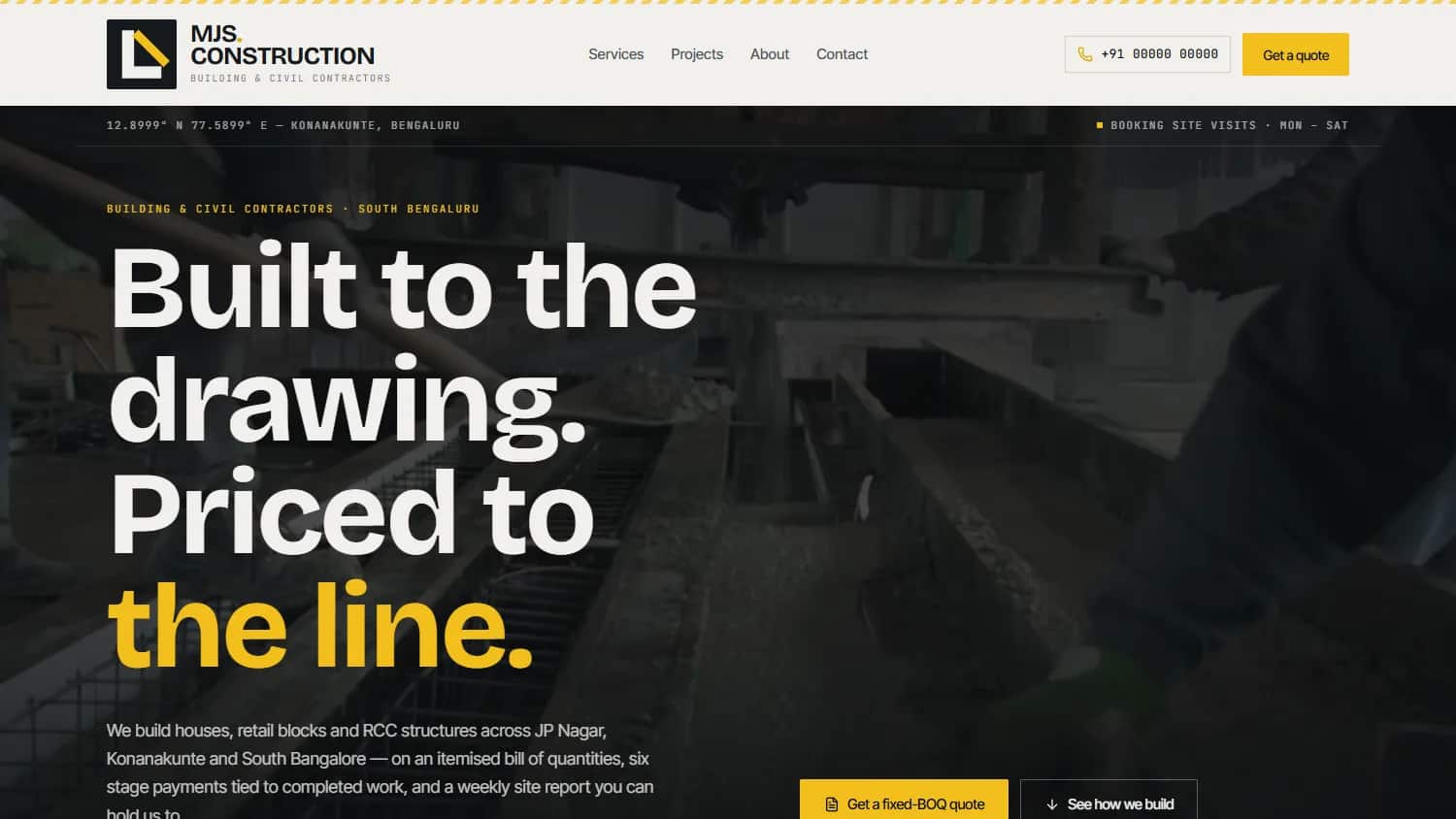 MJS Construction — Construction / Civil. Home page of the live site.